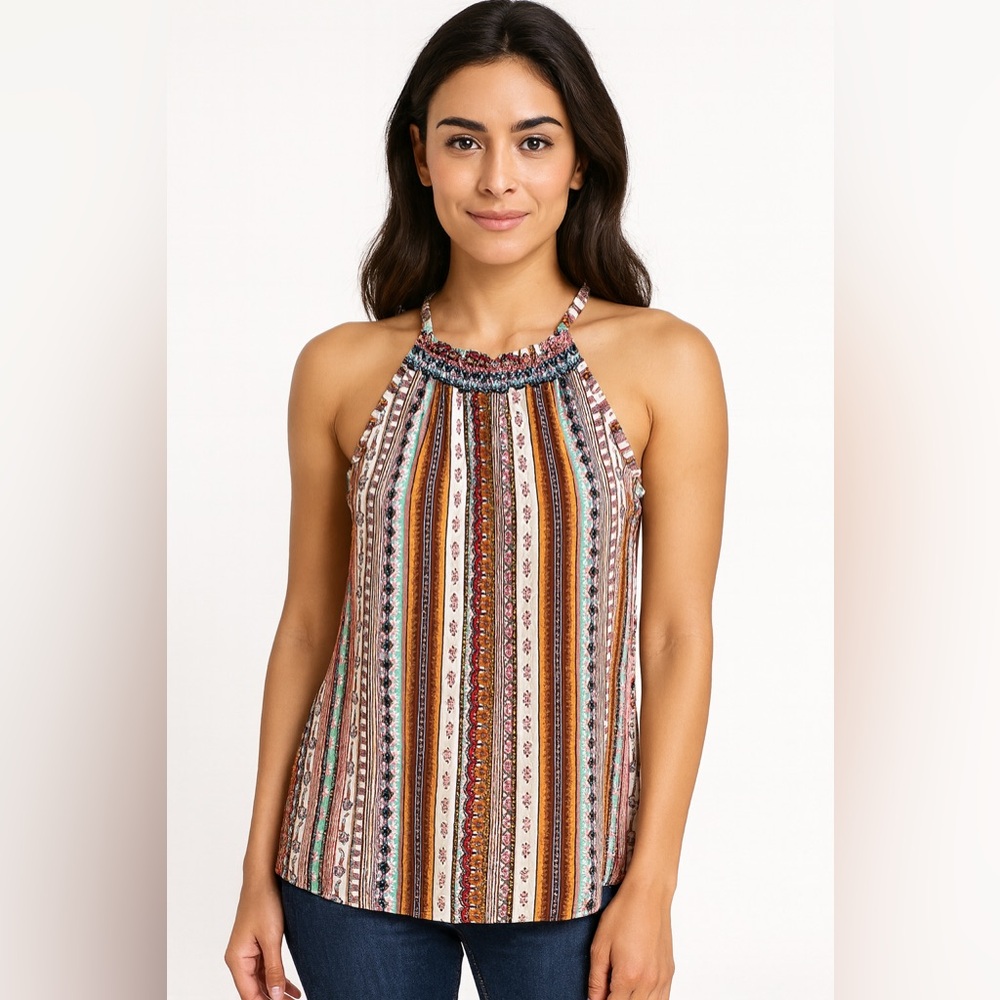 Liverpool Earthy Stripes Halter Style Top